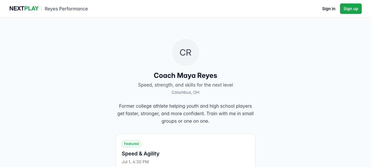 A public booking page the way a family sees it
